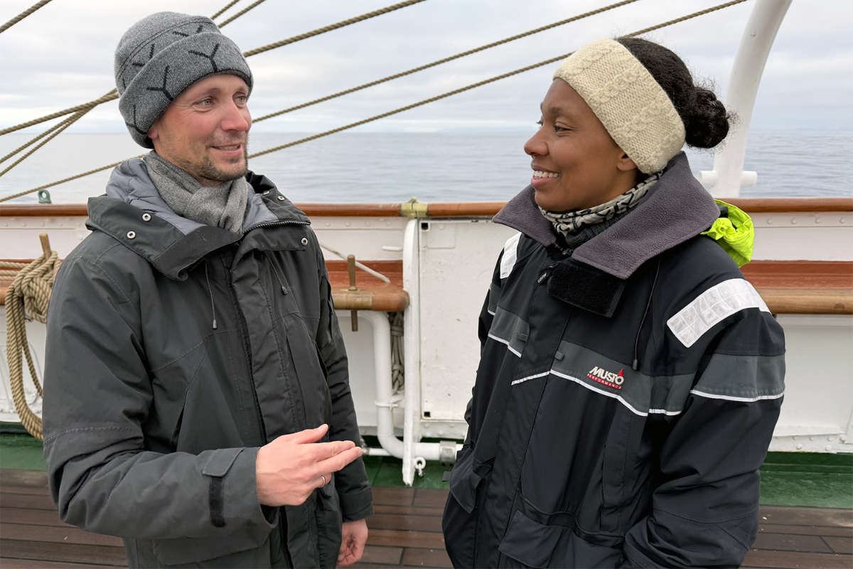 Two people talking to each other. 